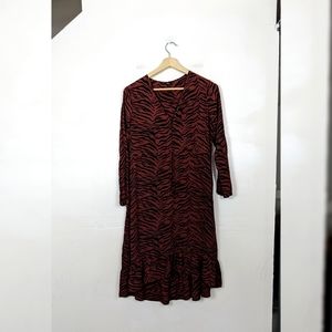 RAILS Women's Rust & Black Tiger Print Long Sleeve Midi Dress Size Large